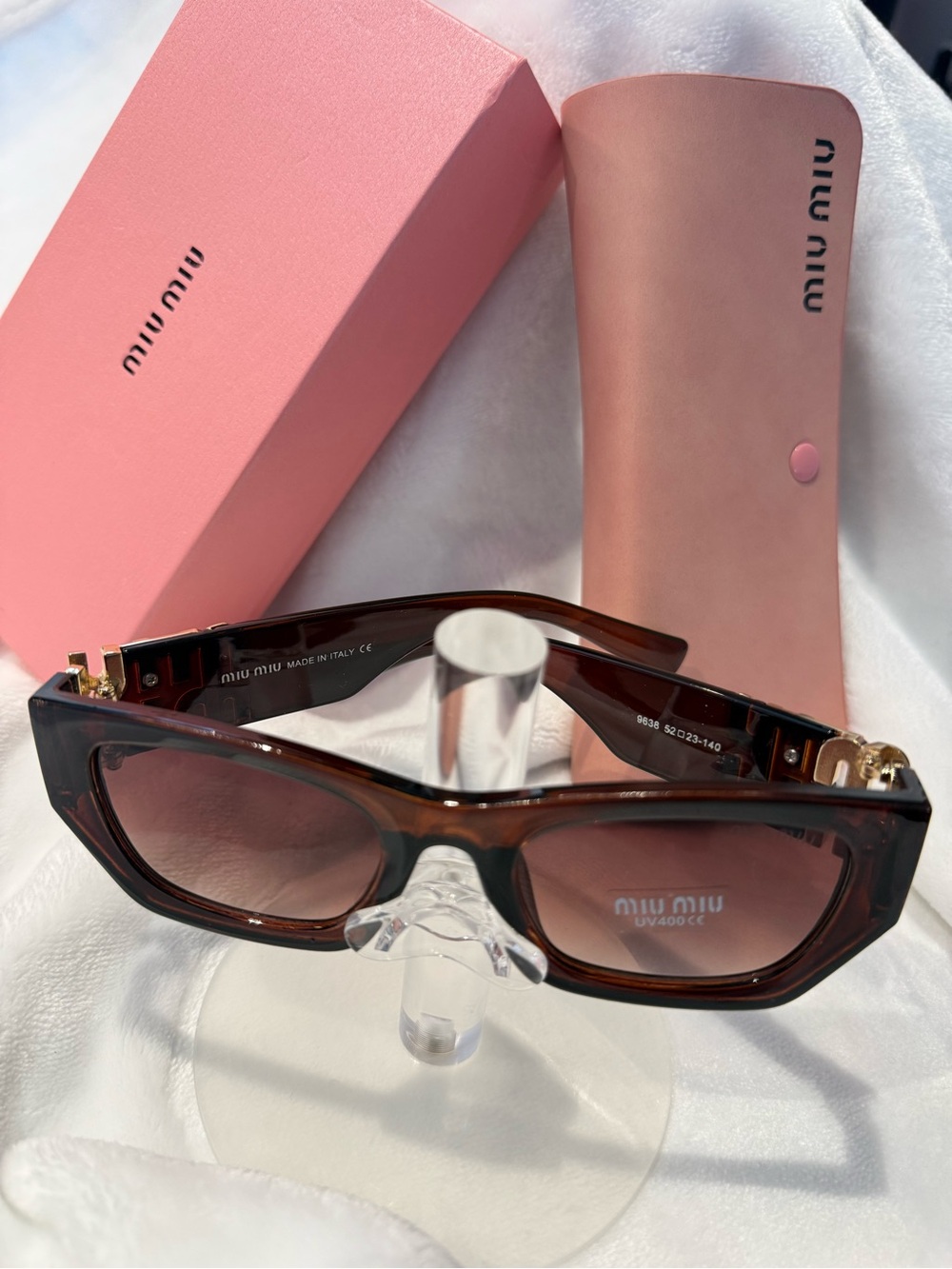 Miu Miu Brown Gradient Acetate Sunglasses with Pink Case